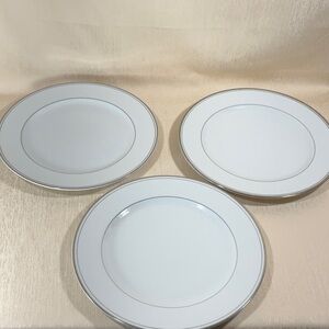Elegant White Dinner Plates with Platnium Trim-Set of 3